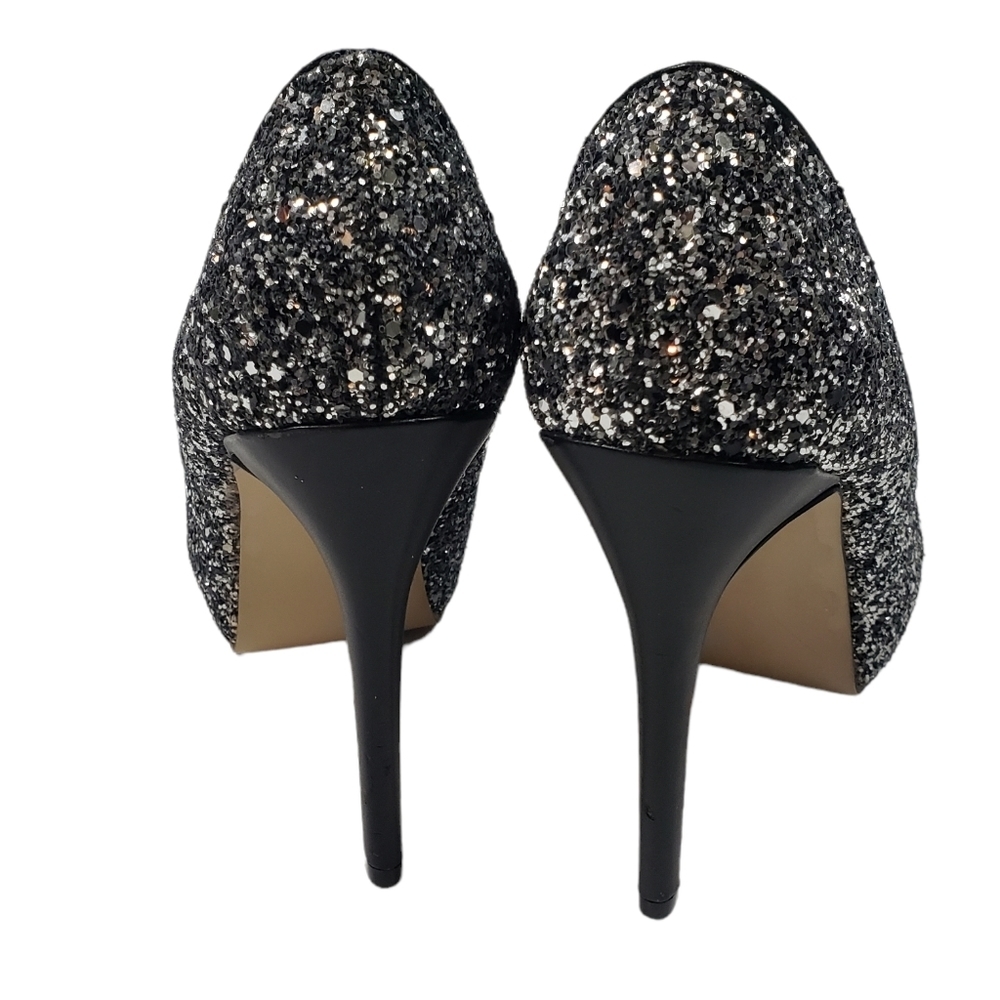 Madden Girl Black Silver Sequin Glitter Platform Heels Sz 9 Evening Party Gothic - Picture 3 of 13